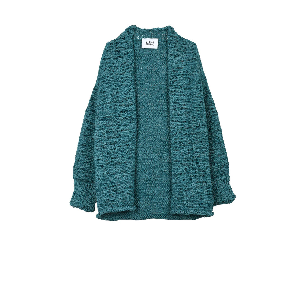 ALPHA STUDIO Green Polyester Polyamide Braided Ribbon Cardigan
